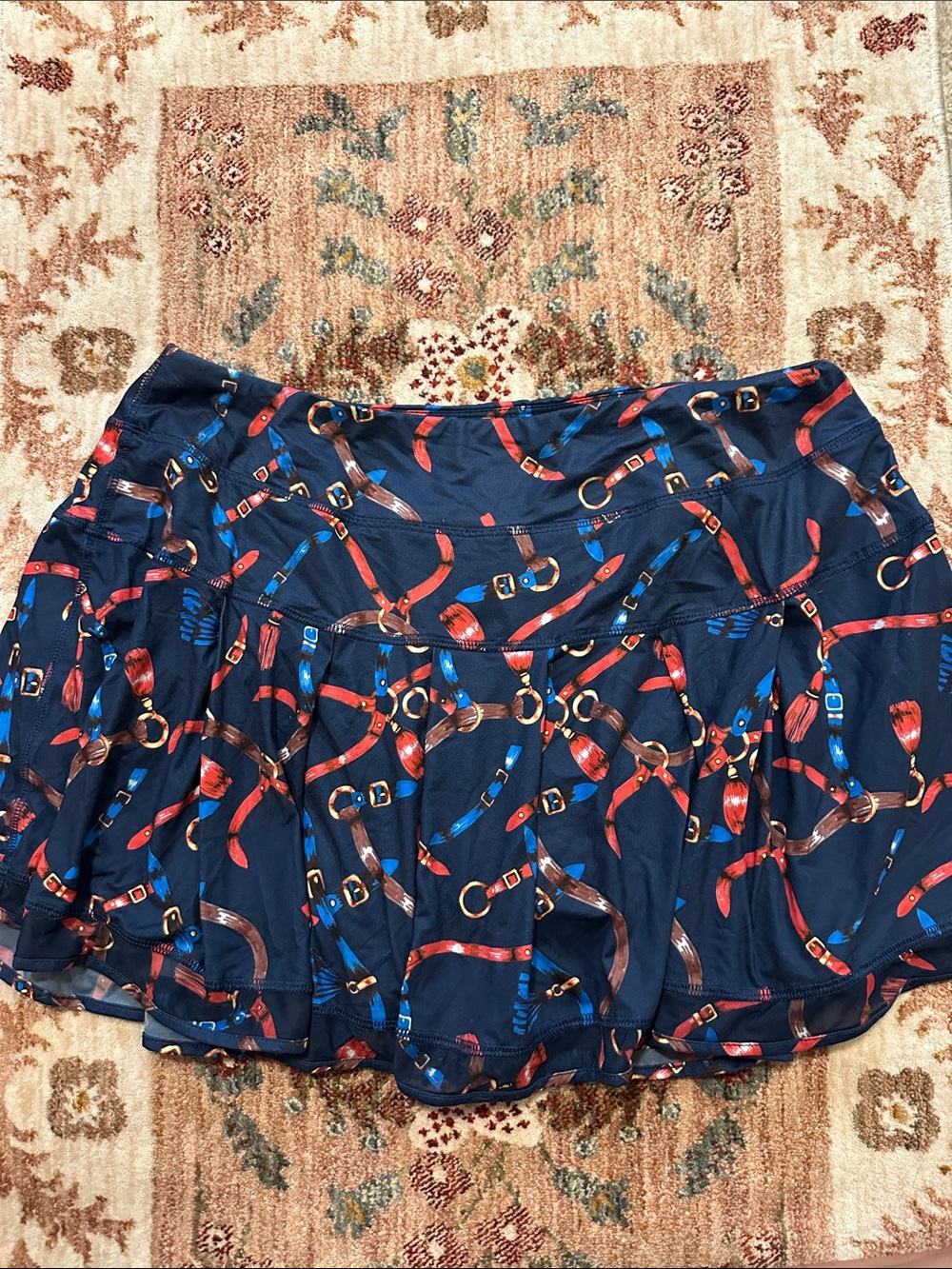 Gottex Navy Skirt with Red, Blue & Brown Belt Print - Picture 1 of 4